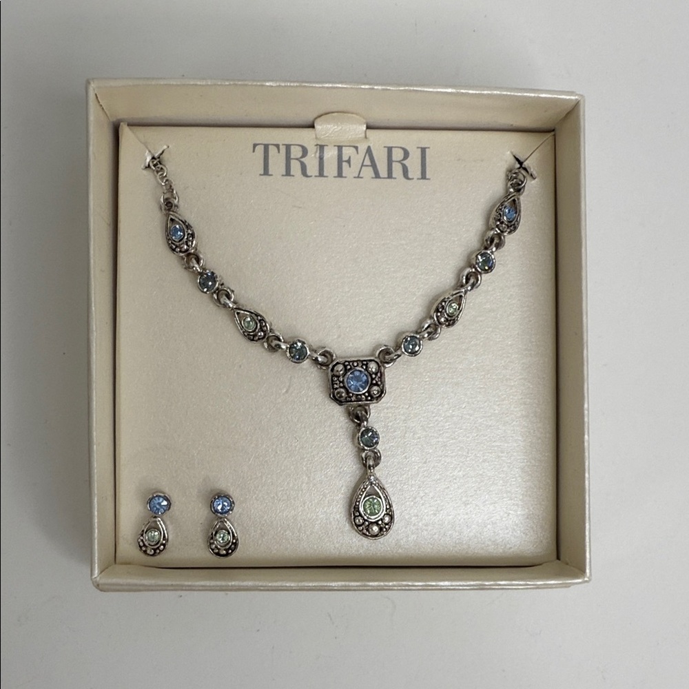 Vintage Trifari Y Drop Necklace with Matching Earrings in original box